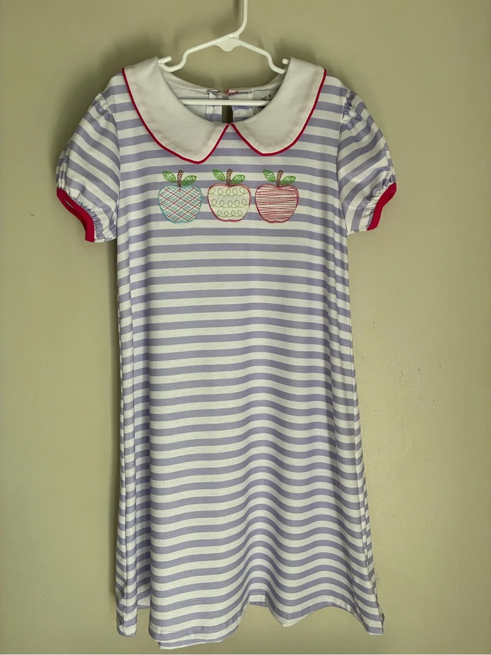 NEW Addie Lou Blue Back to School Apple Pink Purple Striped Dress Size 8/9